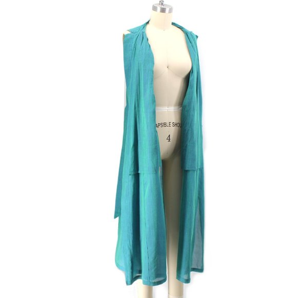 Mii Handwoven Iridescent Silk Cotton Wrap Joe Dress SZ M Blue Green Teal Artisan - Picture 11 of 15